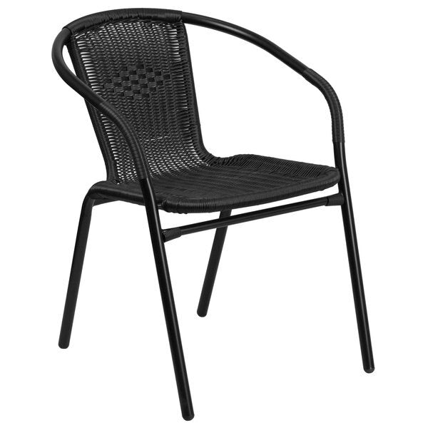 Lila 4 Pack Black Rattan Indoor-Outdoor Restaurant Stack Chair
