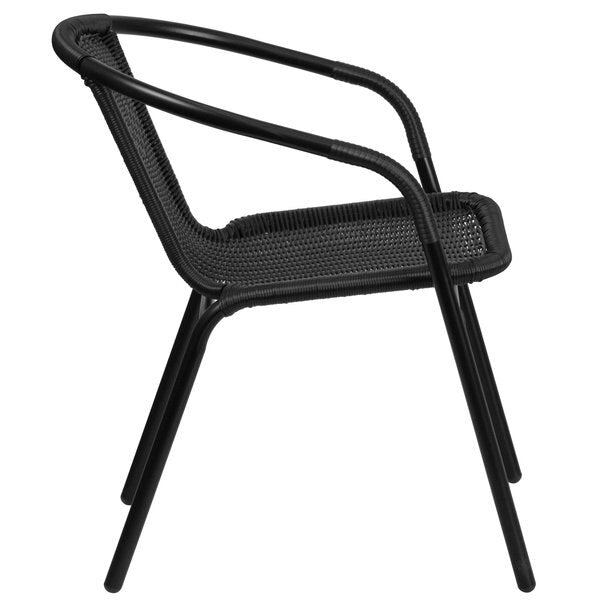 Lila 4 Pack Black Rattan Indoor-Outdoor Restaurant Stack Chair