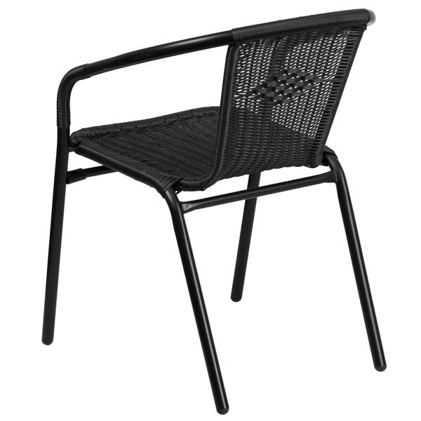 Lila 4 Pack Black Rattan Indoor-Outdoor Restaurant Stack Chair