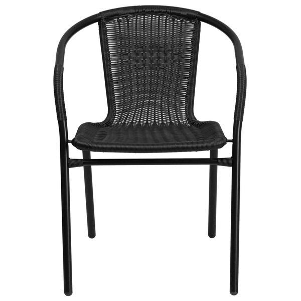 Lila 4 Pack Black Rattan Indoor-Outdoor Restaurant Stack Chair