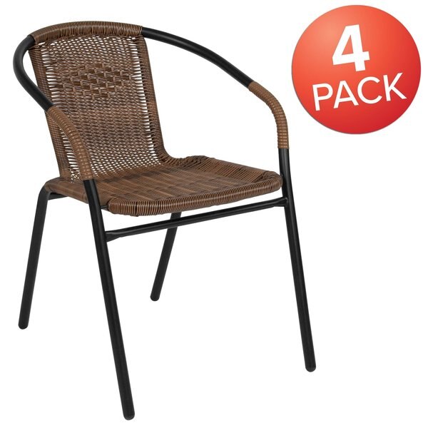 Lila 4 Pack Medium Brown Rattan Indoor-Outdoor Restaurant Stack Chair