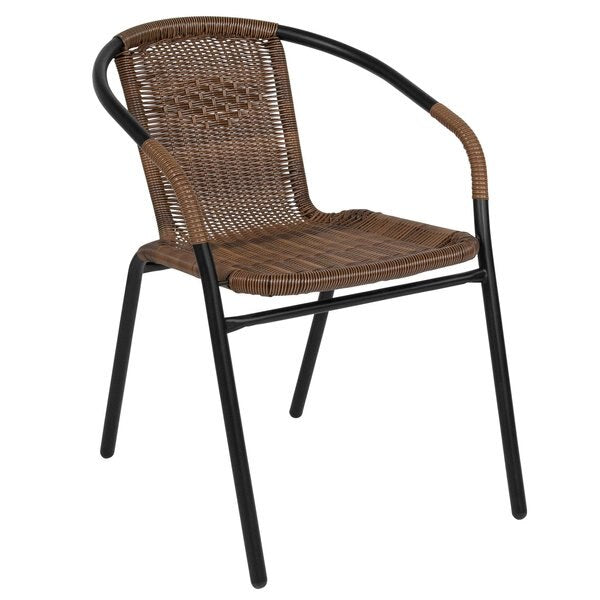 Lila 4 Pack Medium Brown Rattan Indoor-Outdoor Restaurant Stack Chair