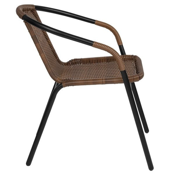 Lila 4 Pack Medium Brown Rattan Indoor-Outdoor Restaurant Stack Chair