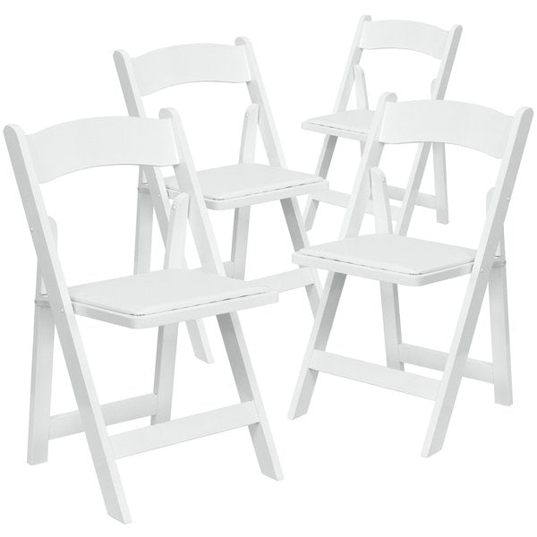 HERCULES Series White Wood Folding Chair with Vinyl Padded Seat