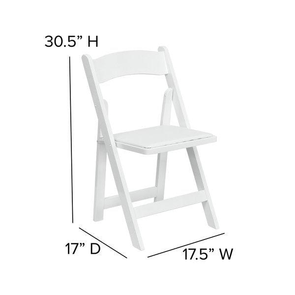 HERCULES Series White Wood Folding Chair with Vinyl Padded Seat