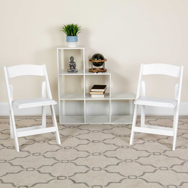 HERCULES Series White Wood Folding Chair with Vinyl Padded Seat