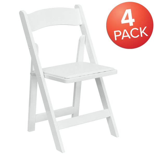 HERCULES Series White Wood Folding Chair with Vinyl Padded Seat