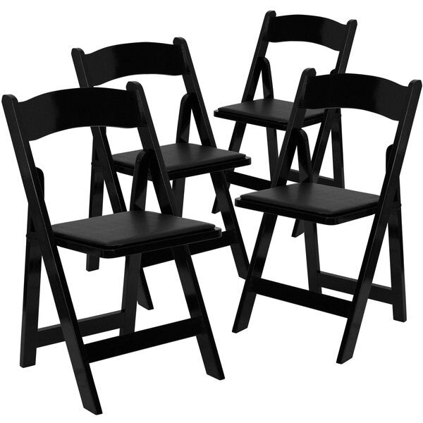 HERCULES Series Black Wood Folding Chair with Vinyl Padded Seat
