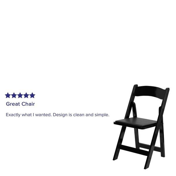 HERCULES Series Black Wood Folding Chair with Vinyl Padded Seat