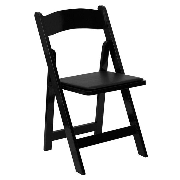 HERCULES Series Black Wood Folding Chair with Vinyl Padded Seat