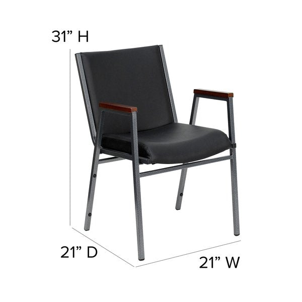 HERCULES Series Heavy Duty Black Vinyl Stack Chair with Arms