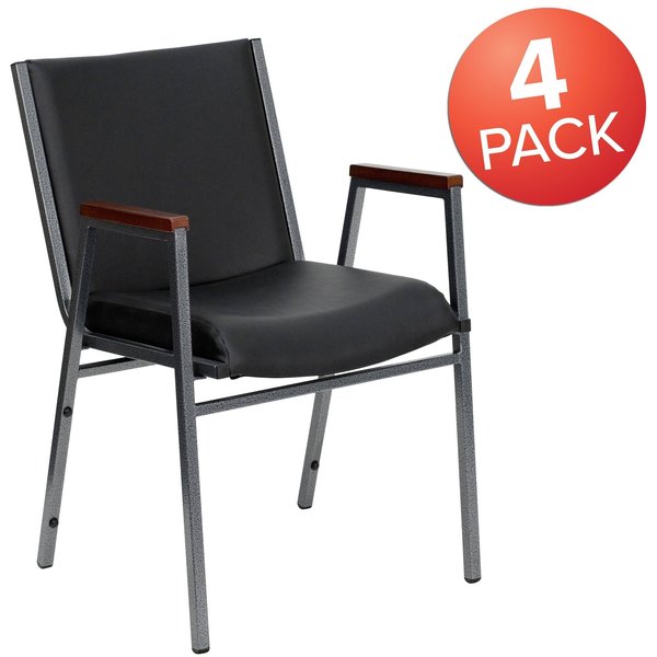HERCULES Series Heavy Duty Black Vinyl Stack Chair with Arms