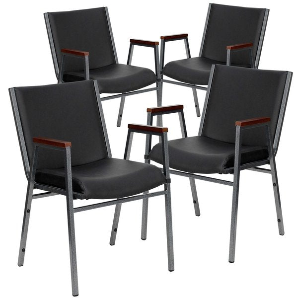 HERCULES Series Heavy Duty Black Vinyl Stack Chair with Arms