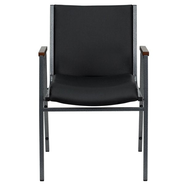 HERCULES Series Heavy Duty Black Vinyl Stack Chair with Arms