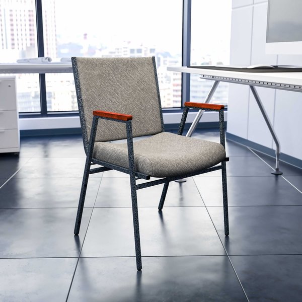 HERCULES Series Heavy Duty Gray Fabric Stack Chair with Arms