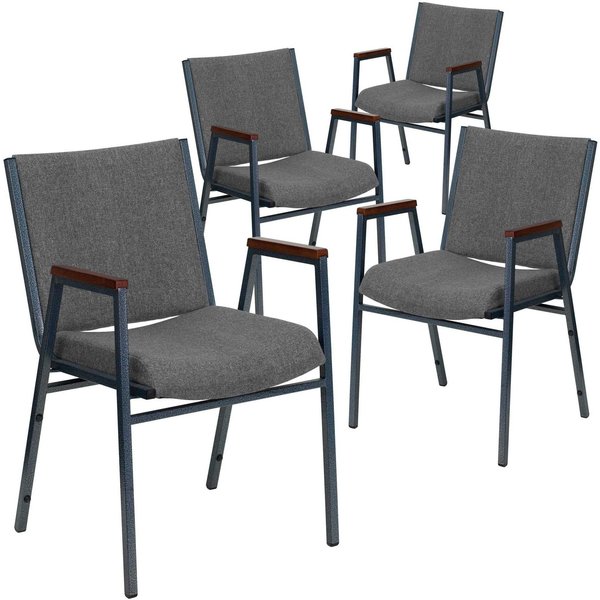 HERCULES Series Heavy Duty Gray Fabric Stack Chair with Arms
