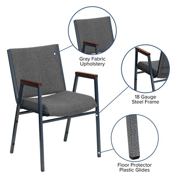 HERCULES Series Heavy Duty Gray Fabric Stack Chair with Arms