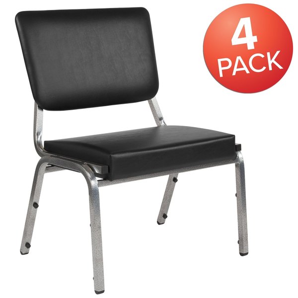 4 Pack HERCULES Series 1000 lb. Rated Black Antimicrobial Vinyl Bariatric Medical Reception Chair with 3/4 Panel Back