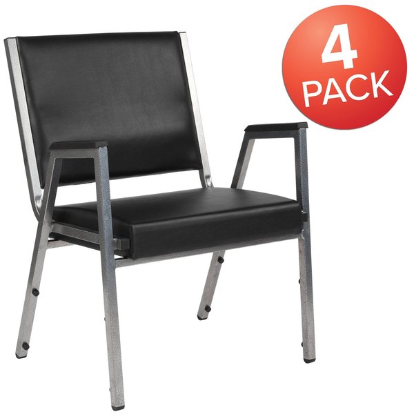 4 Pack HERCULES Series 1000 lb. Rated Black Antimicrobial Vinyl Bariatric Medical Reception Arm Chair