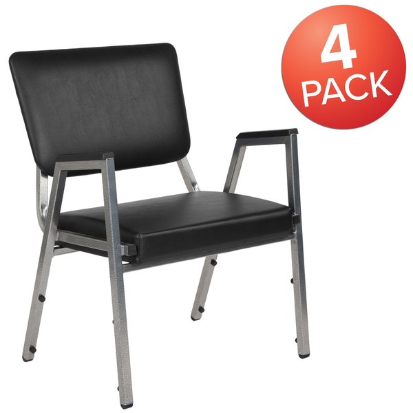 4 Pack HERCULES Series 1000 lb. Rated Black Antimicrobial Vinyl Bariatric Medical Reception Arm Chair with Panel Back