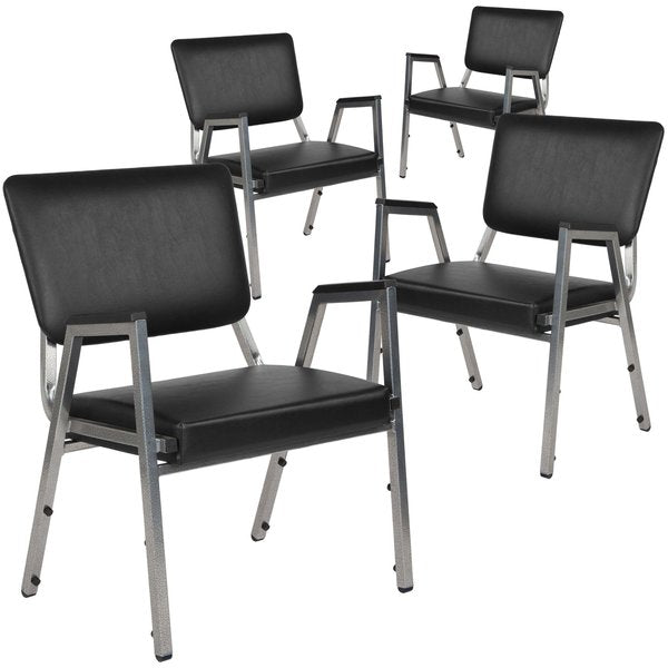 4 Pack HERCULES Series 1000 lb. Rated Black Antimicrobial Vinyl Bariatric Medical Reception Arm Chair with Panel Back