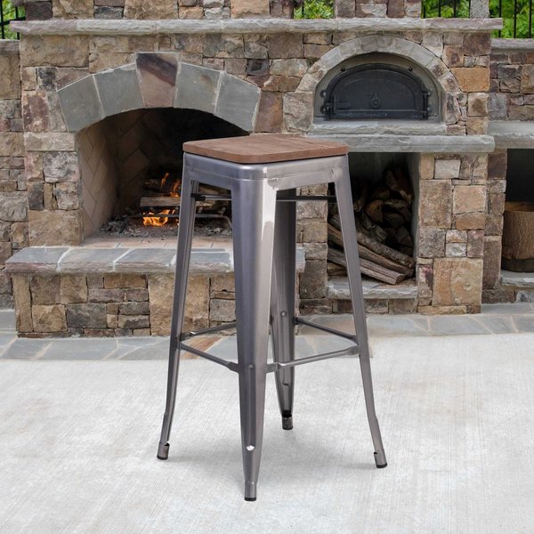 Clear Backless Metal Stool, 30