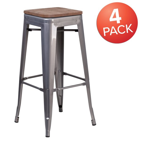 Clear Backless Metal Stool, 30