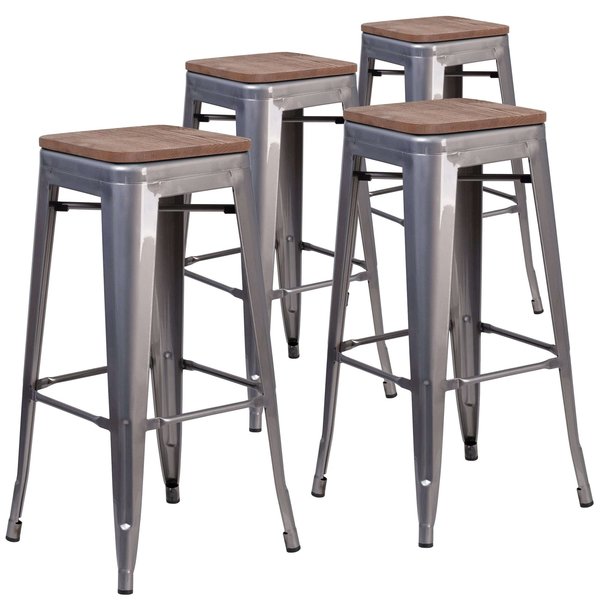 Clear Backless Metal Stool, 30