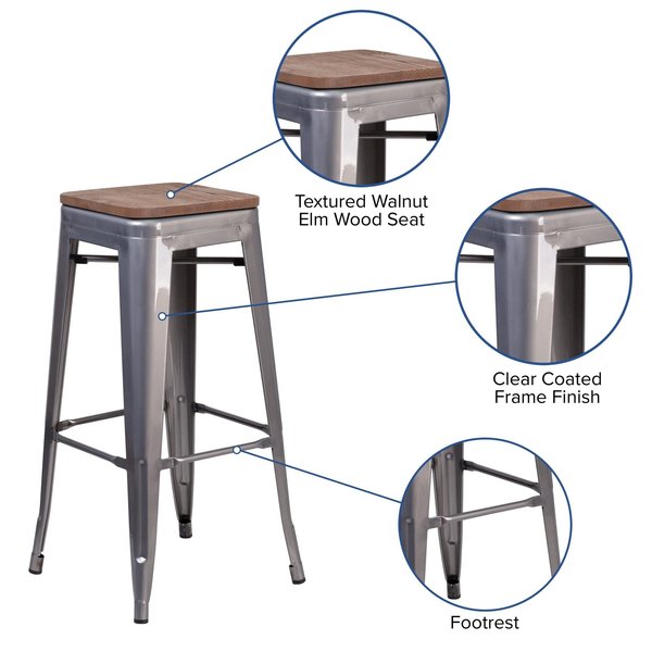 Clear Backless Metal Stool, 30
