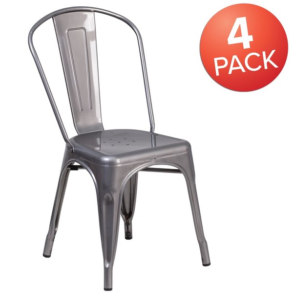 Clear Coated Metal Indoor Stackable Chair