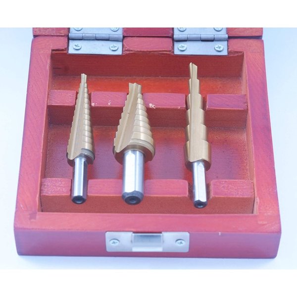 3 Piece 1/8-3/4 TiN Coated High Speed Steel Step Drill Set