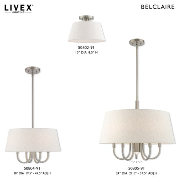 Belclaire 6 Light Brushed Nickel Pendant Chandelier