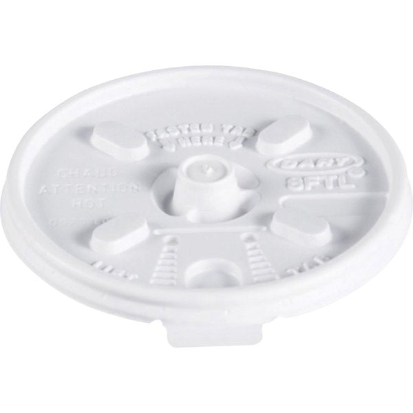 Lid for 8 oz. Hot Cup, Flat, Lock Back Tear Tab, White, Pk1000