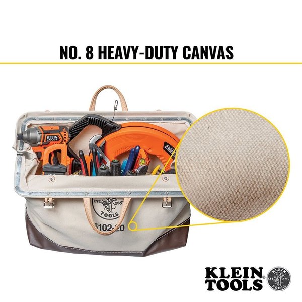 Wide-Mouth Tool Bag, #8 Canvas, 1 Pockets, Natural/Brown, 15