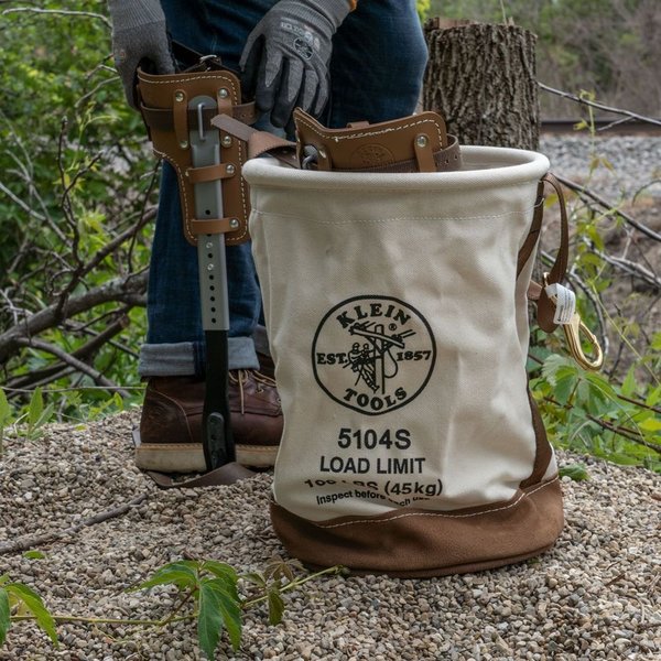 Canvas Bucket, Leather Bottom, Swivel Snap, 12-Inch