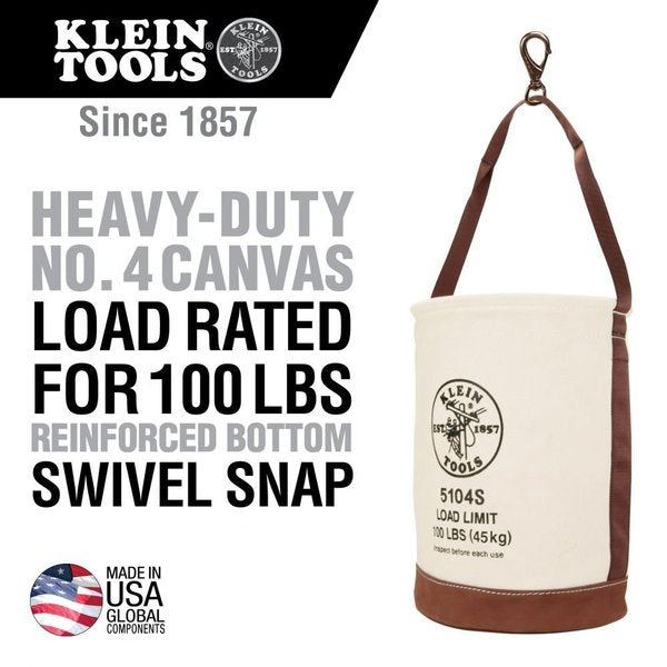 Canvas Bucket, Leather Bottom, Swivel Snap, 12-Inch