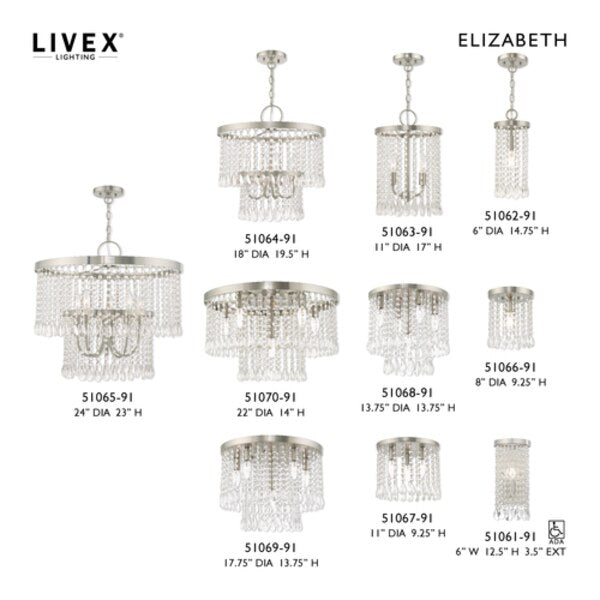 Elizabeth 4 Light Brushed Nickel Pendant Chandelier