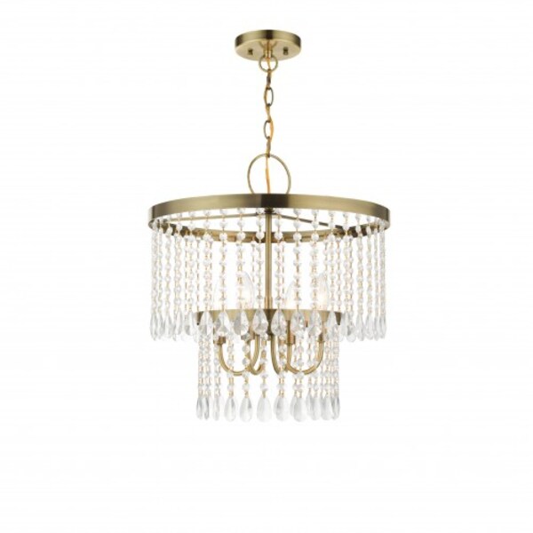 Antique Brass Pendant Chandelier, 4 Light