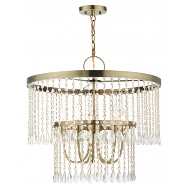 Antique Brass Pendant Chandelier, 5 Light