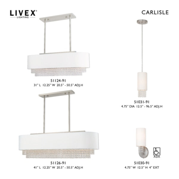 Carlisle 5 Light Brushed Nickel Linear Chandelier