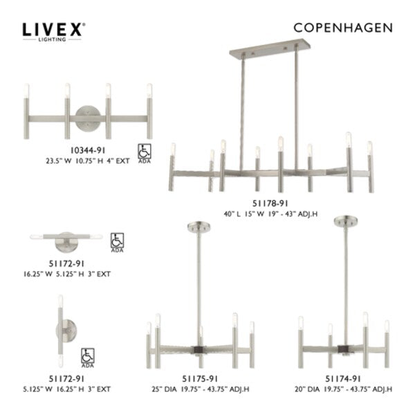Copenhagen 8 Light Brushed Nickel Linear