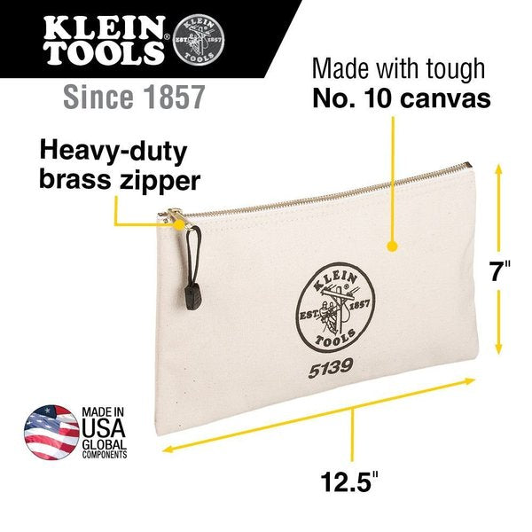 Tool Bag, #10 Canvas with Brass Zipper, 1 Pockets, natural, 7