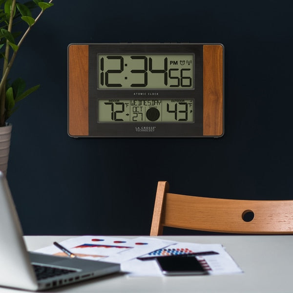 Atomic Dgtl Wall Clock, Temp/Moon Phase