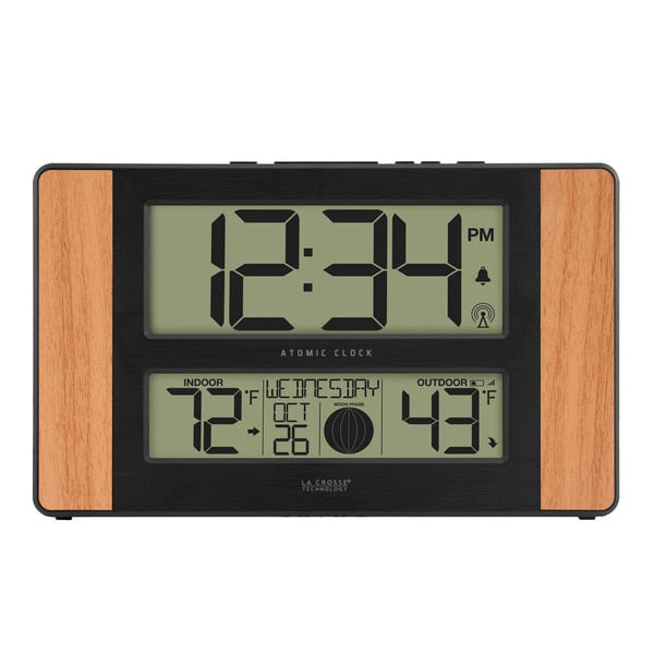 Atomic Dgtl Wall Clock, Temp/Moon Phase