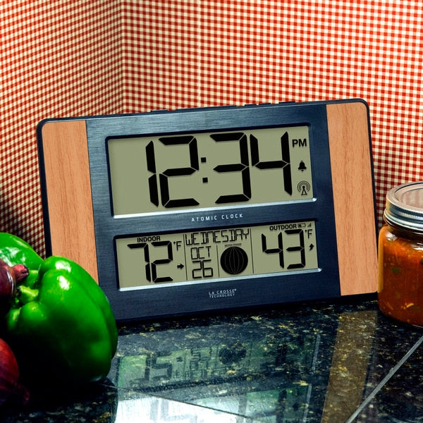 Atomic Dgtl Wall Clock, Temp/Moon Phase