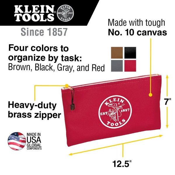Zipper Bags, Canvas Tool Pouches Brown/Black/Gray/Red, 4-Pack