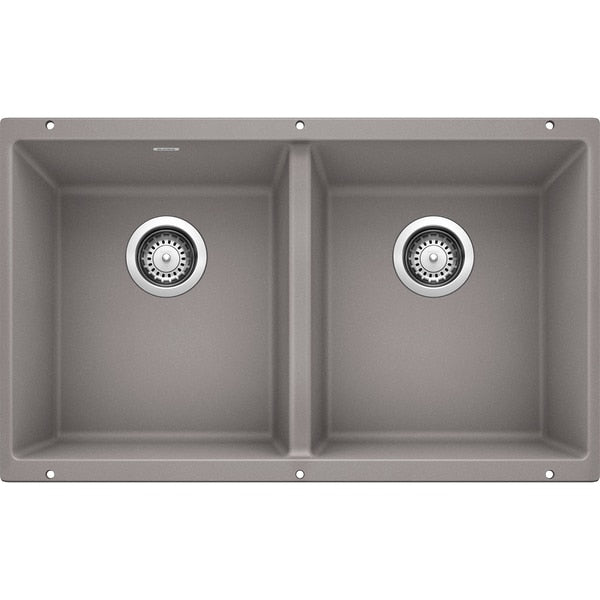 Precis Silgranit 50/50 Double Bowl Undermount Kitchen Sink - Metallic Gray