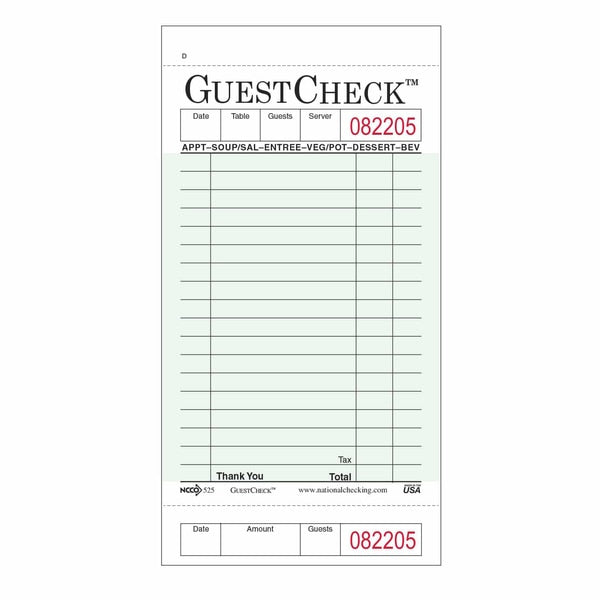 Guest Check Cardboard 1Pt 18 Line, PK2500