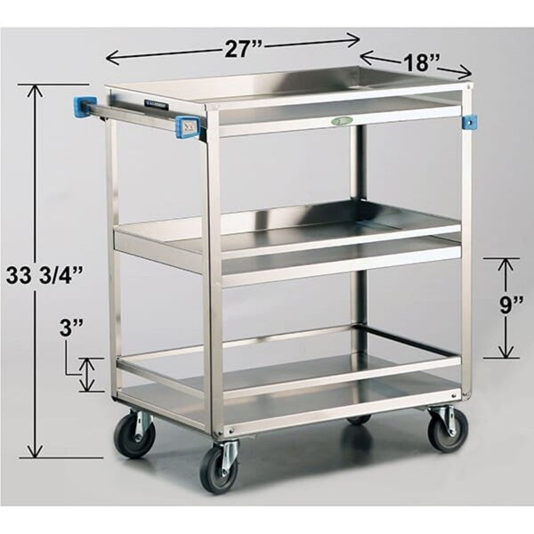 Stainless Steel 3 Shelf Guard Rail Cart; 500 lb Capacity, 18