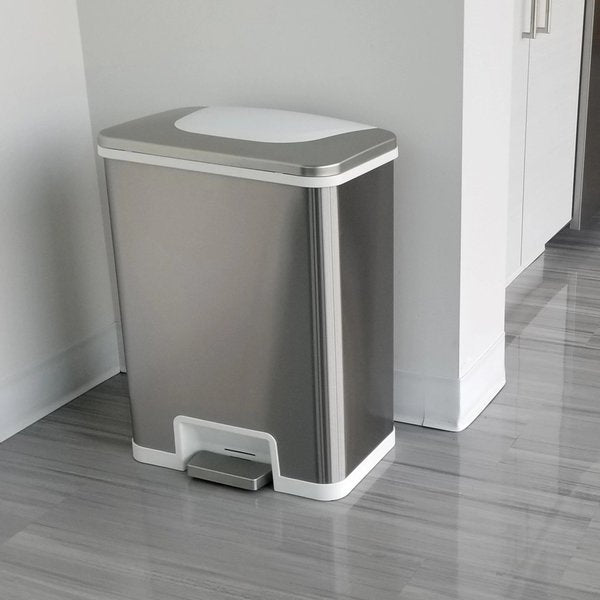 13 gal Rectangular Trash Can, Silver, Stainless Steel
